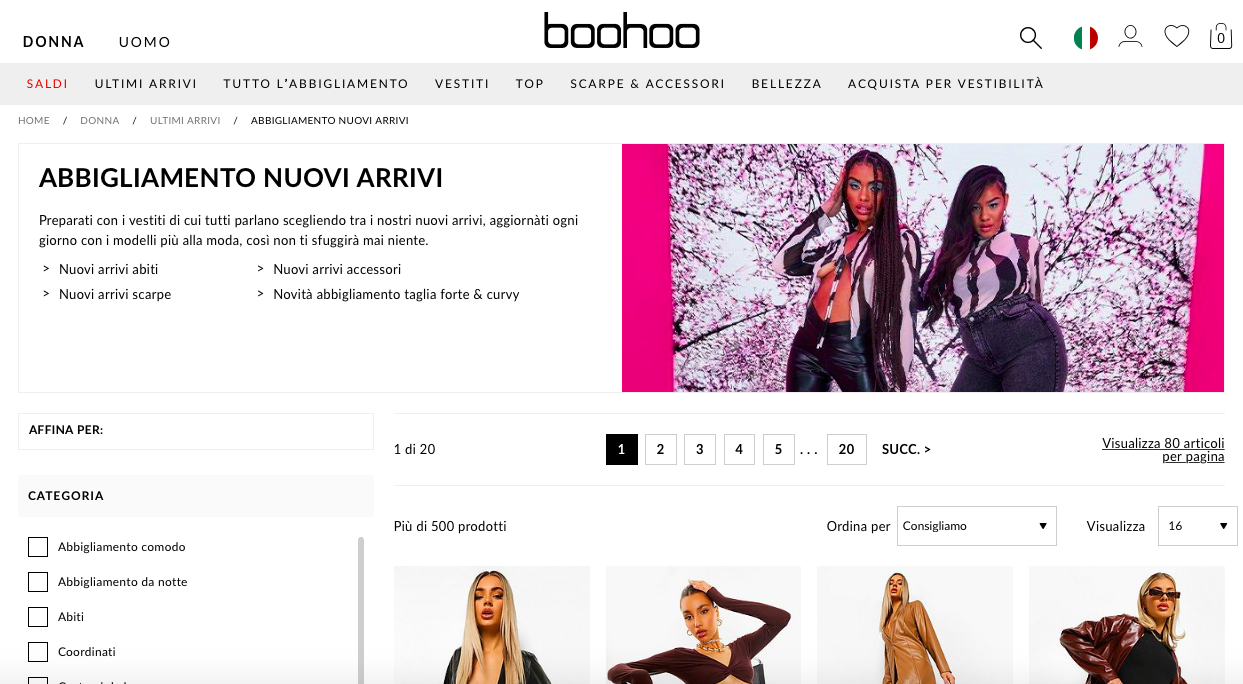 visual commerce boohoo homepage